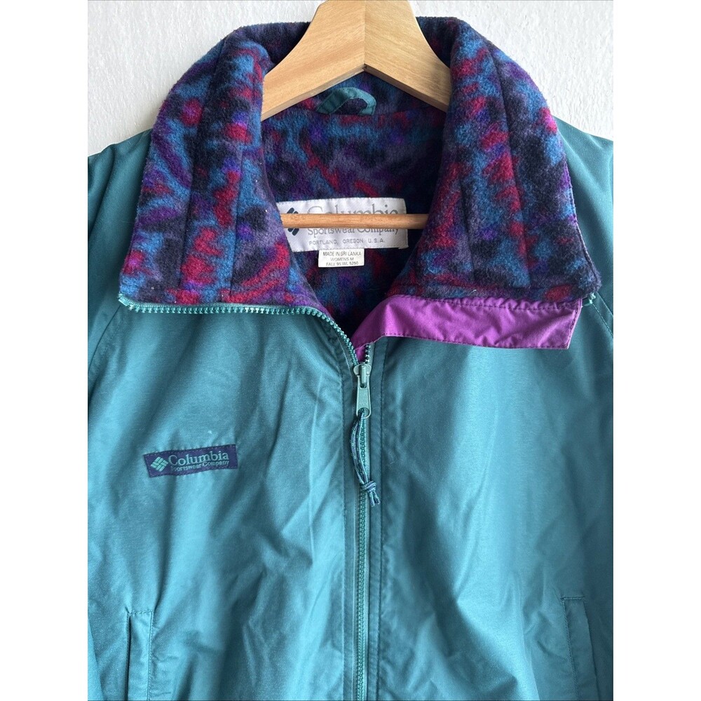 Vintage Columbia Aztec Fleece Blanket Lined Teal Jacket Women Medium 1995